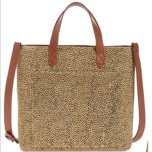 MADEWELL Medium Transport Genuine Calf Hair Tote In Autumn Gold Multi